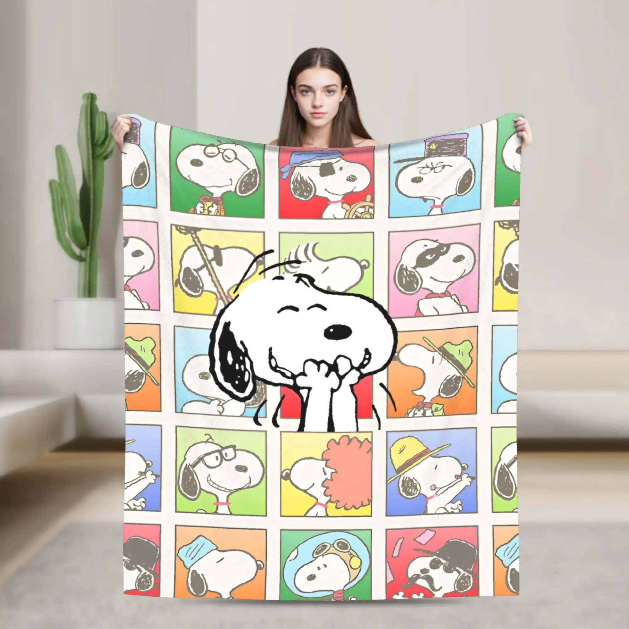 Colorful Snoopys Collage Flannel Blanket Cartoon Novelty Throw Blankets for Home 200x150cm Quilt,