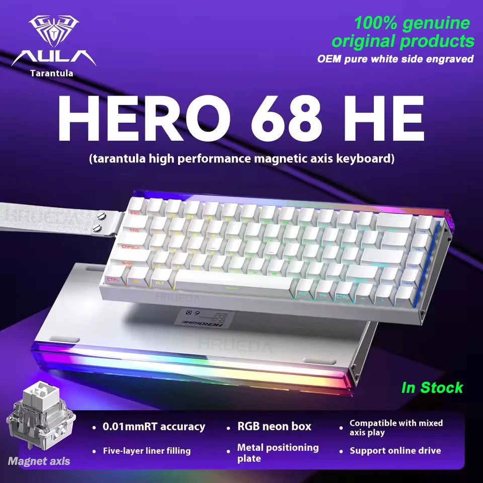 AULA HERO 68HE Magnetische schakelaar Gamingtoetsenbord RT0.01 E-sport Pas RGB Bedraad mechanisch toetsenbord Ergonomie Accessoires aan