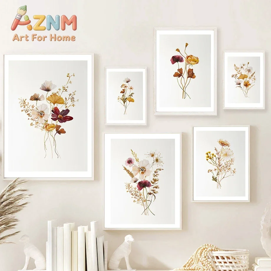 Boho Floral Artwork Watercolor Botanical Print Wildflowers Bouquet Wall Art Canvas Painting Nordic Poster Home Living Room De