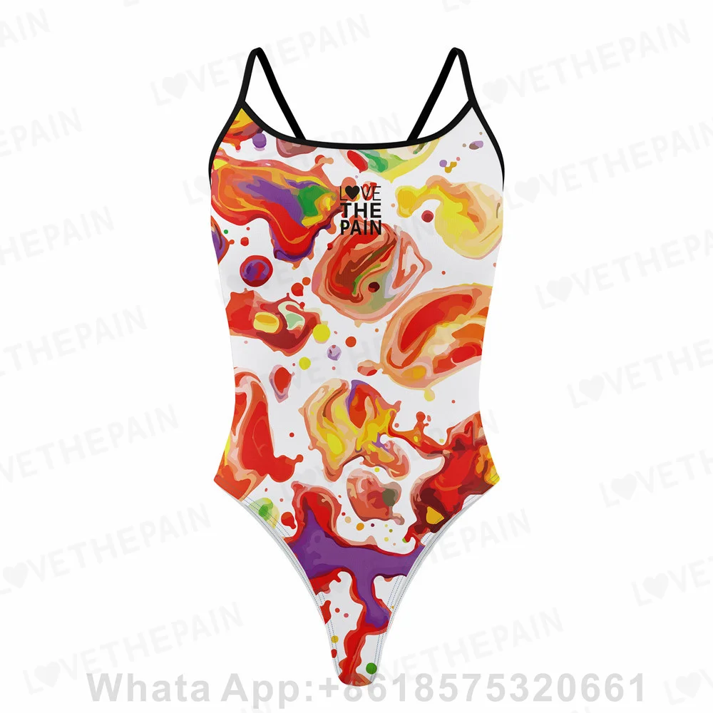 2022 New Love The Pain Summer Ladies Sexy Thin Belt Swimsuit One-piece Quick-dry Swimwear Functional Training Sports Swimsuit