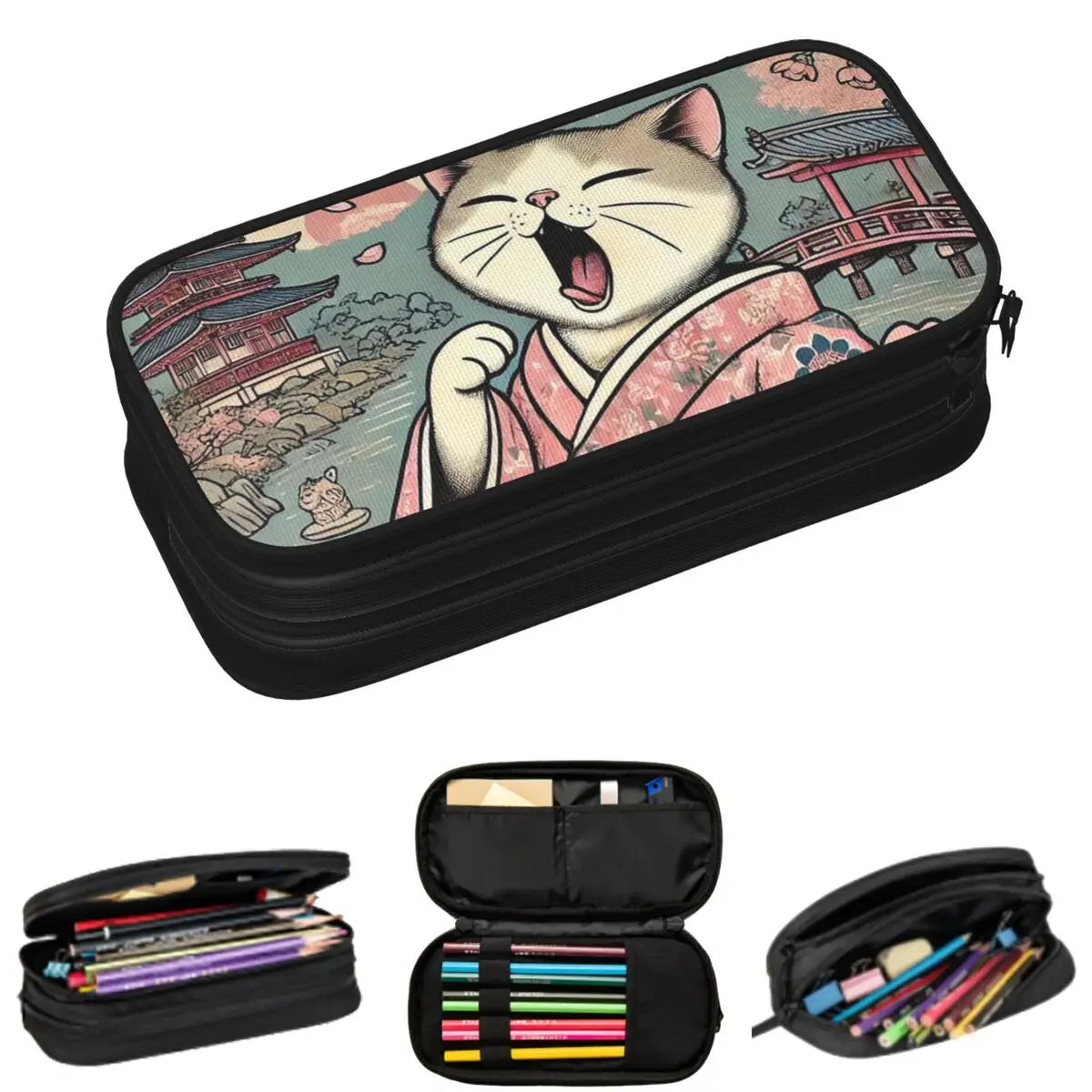 

Maneki Neko Lucky Cat Japanese Geisha Pencil Cases for Students Gifts Pen Box Pencil Bag Large Capacity Pencil Pouch