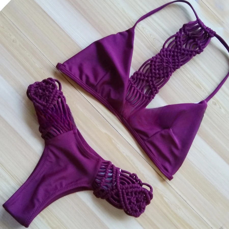 

Bikini 2023 Sexy Swimwear Swimsuit Women Braiding Rope Purple Bikinis Set Bathing Suit Beach Bikini Female Maillot De Bain Femme