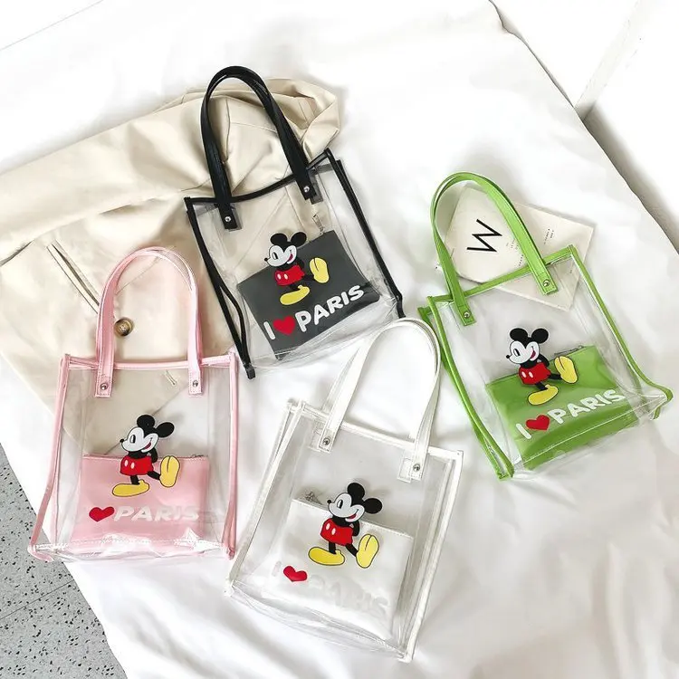 Modne przezroczyste pojedyncze torby Disney nowy projekt Mickey nadruk z myszką torebki śliczne moda kobiety śliczne pcv casualowe torby tote