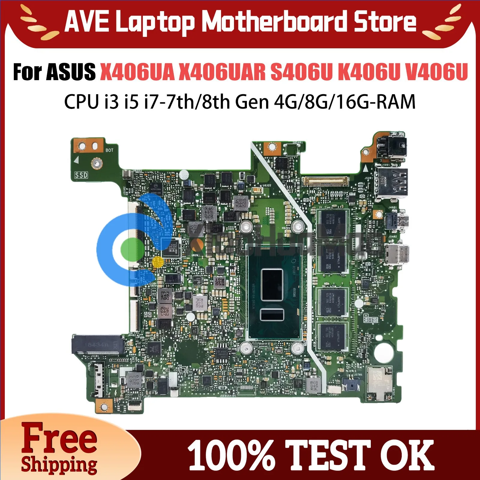 

X406UA Laptop Motherboard For ASUS VivoBook S14 X406UAR S406U K406U V406U Y406U CPU i3 i5 i7-7th/8th Gen 4G/8G/16G-RAM