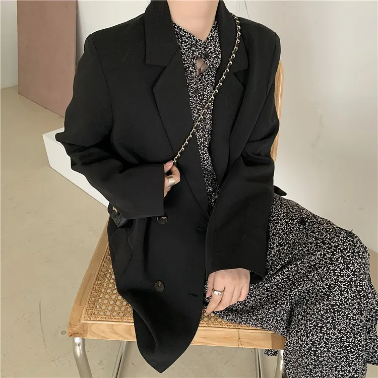 Blazer à double boutonnage de style coréen pour femme, veste mi-longue trempée, haut à manches longues, dame de bureau, nouveau, printemps et automne, 2024