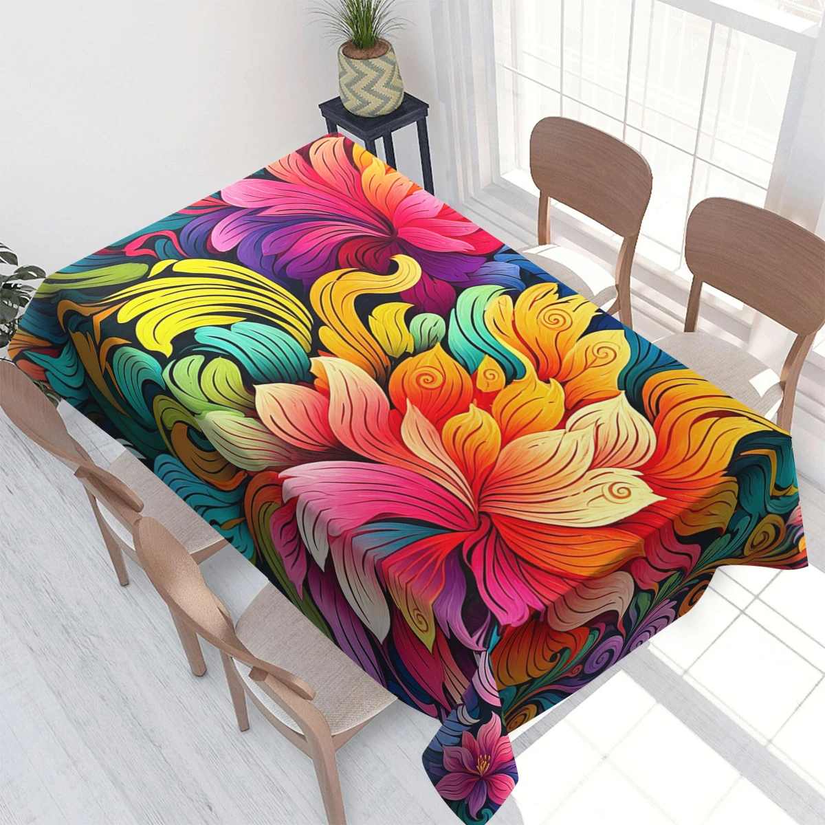 Artistic Abstract Swirl Pattern Polyester Tablecloth - Decorative Dining Table Cover, Stylish Modern Home Table Decoration