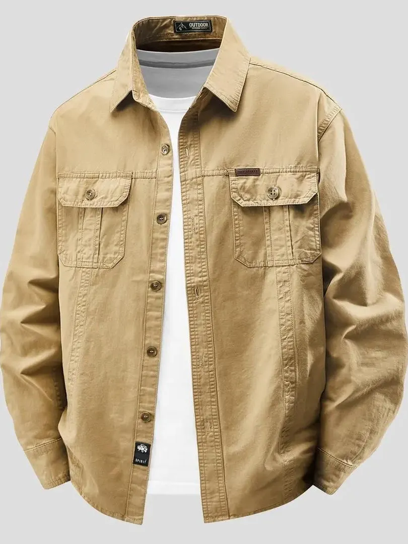 American Style Work Shirt Men's Cotton Long Sleeve Wear Resistant Spring Autumn Outdoor Clothing Welder Work Uniform Loose Fit