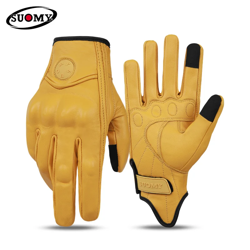 

SUOMY New Design Motorcycle Leather Riding Gloves Summer Breathable Anti-Fall Touch Screen Retro Gloves