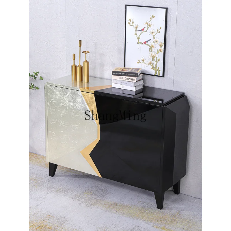 CLwood against the wall entrance gold foil silver foil dining modern simple light luxury cabinet storage living room solid