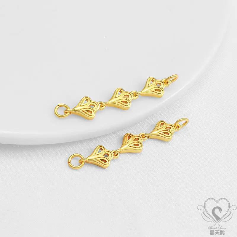 18K Matte Gold Multi-style Chinese Knot Gourd Rectangular Triple Charms DIY Jewelry Accessories