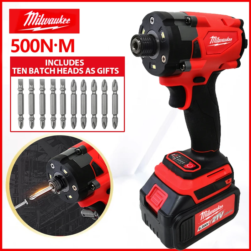 

Milwaukee Brushless Impact Driver 500NM 20V Motor Cordless Rechargeable Lithium battery 1/2 Impact Wrench Screwdriver Power tool