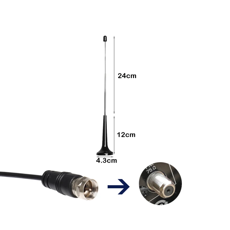 Antena de TV de tierra de 72-868MHz para interiores, varilla telescópica DTMB HD, Radio FM para el hogar y el coche, 15dbi F, Cable macho RG174 de 3m