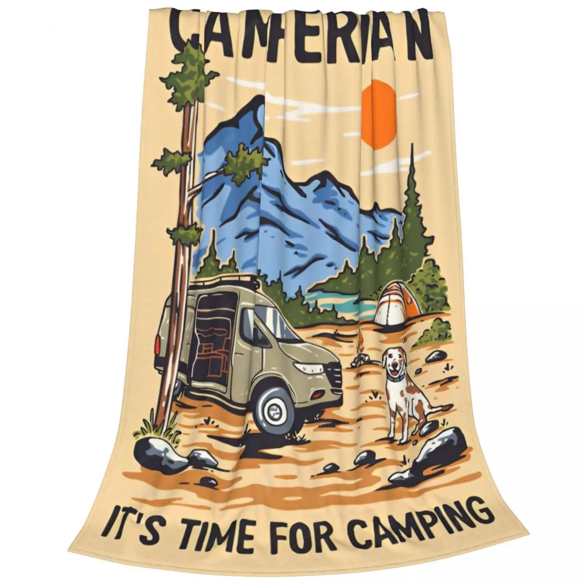 CamperVan Knitted Blanket Fleece Summer Happy Camper Lightweight Throw Blankets for Car Sofa Couch Bedroom Quilt