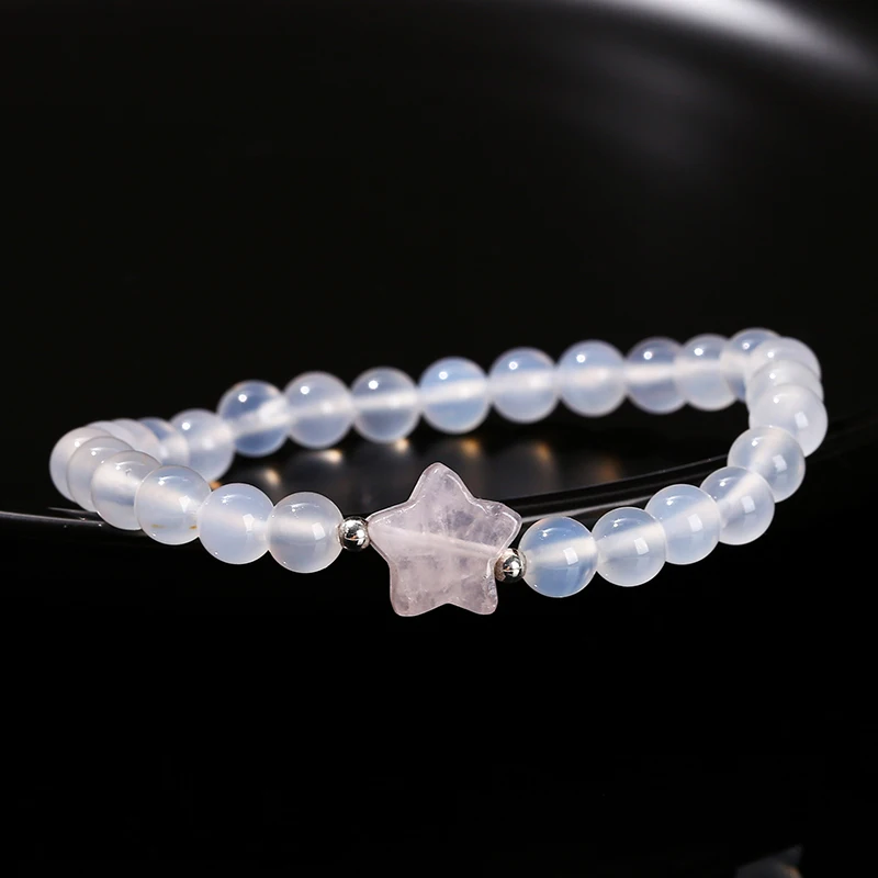 Change Better Natural White Agate Pink Quartz Star Shape Strand Bracelet Women Trendy Simple Stretch Bangles Friends Party Gifts