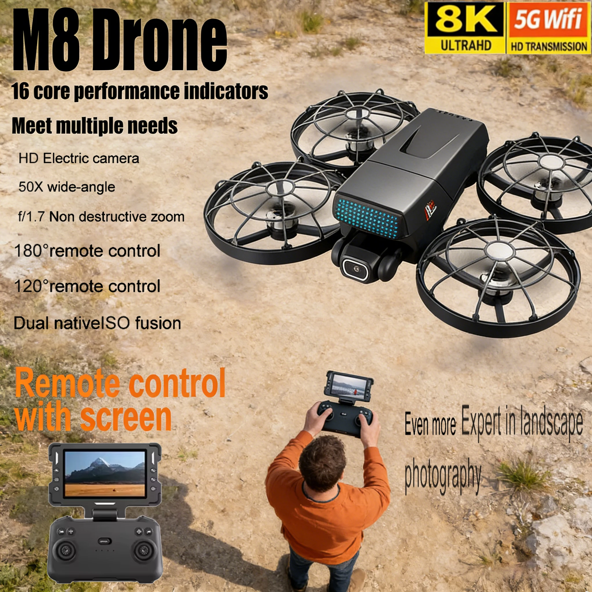 

Дрон для аэрофотосъемки с камерой 8K -M8 GPS FPV Складной квадрокоптер Follow Me Mode Автоматическое возвращение 5G WiFi RC Игрушка в подарок для взрослых