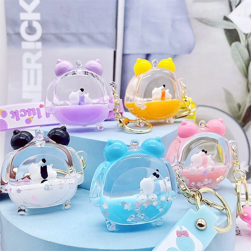 Quicksand Bottle Cute Ornaments Oil Keychain Creative Alarm Clock Backpack Pendant Acrylic Accessories