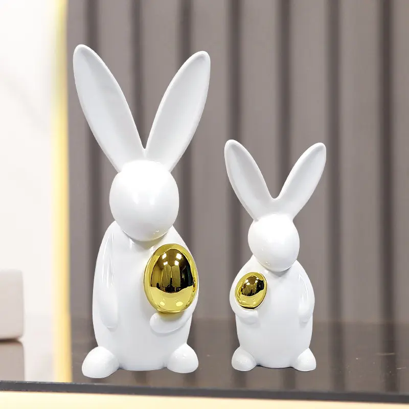 Home Decor Modern Light Luxury Rabbit Sculpture Desktop Art Ornaments Study TV Cabinet Cartoon Animal Statues Housewarming Gifts