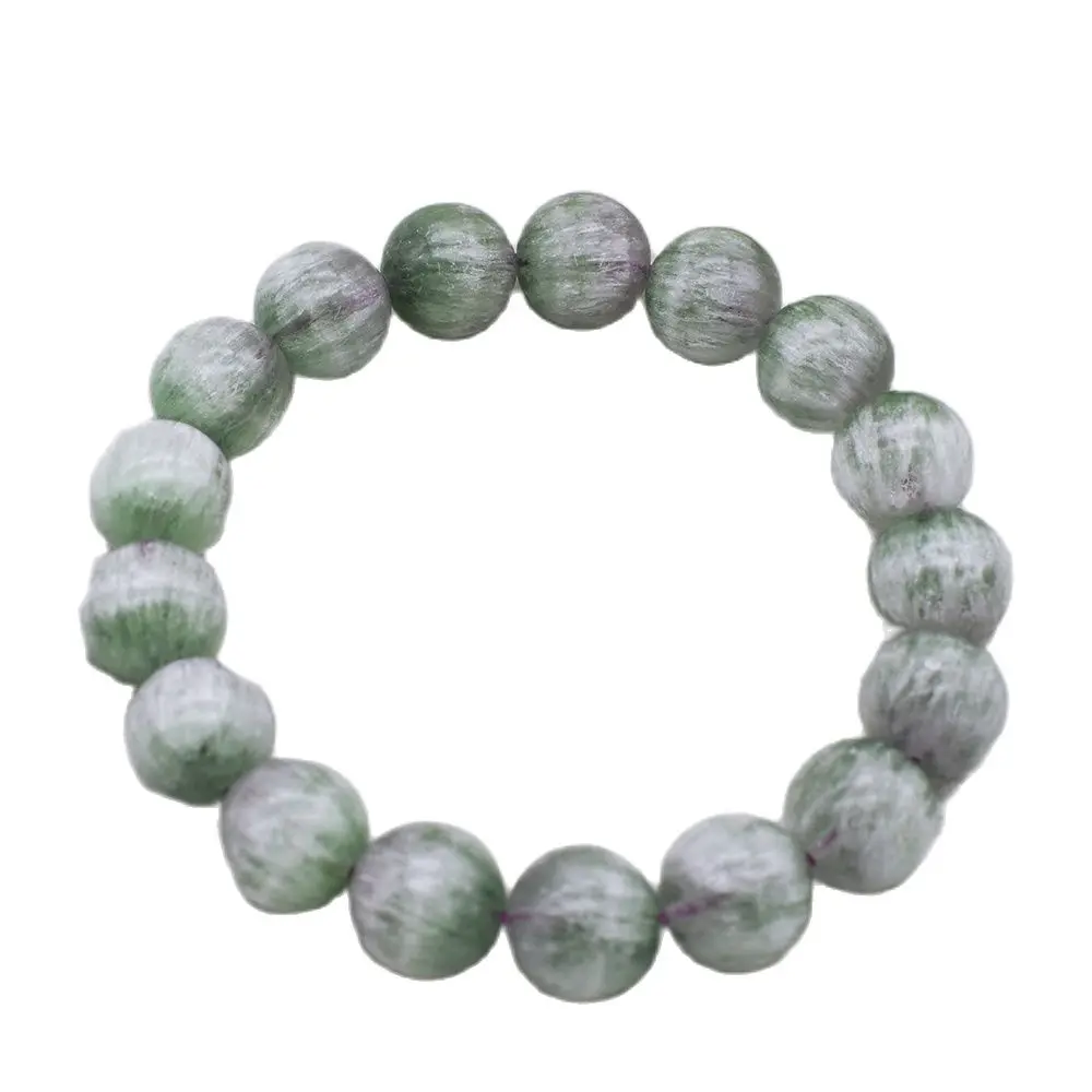 

8-12mm AAAAAA Natural Green/purple Fluorite White Floss Crystal Stretch Bracelet 8" free delivery