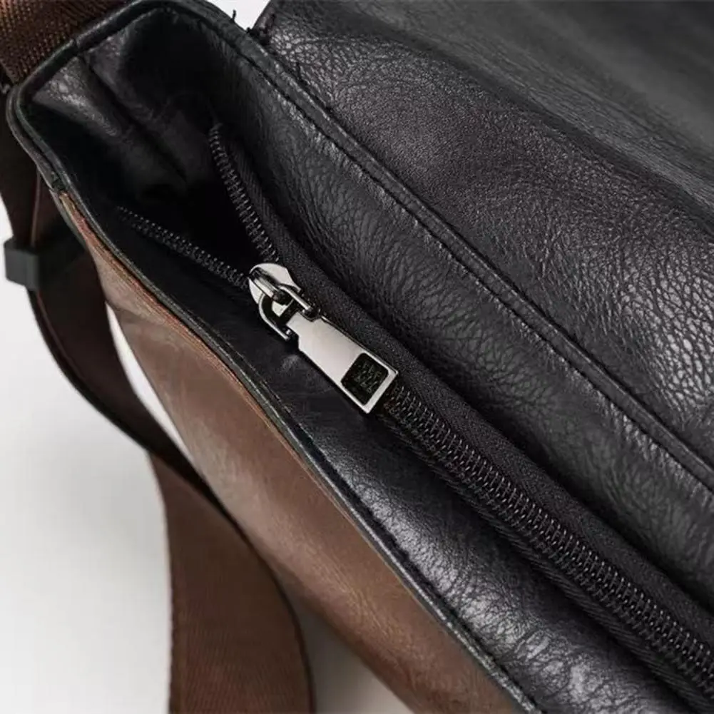 Crossbody Bag Retro Messenger Bag for Men Color Block Faux Leather Crossbody Shoulder Bag Travel Commuting Work Purse Faux