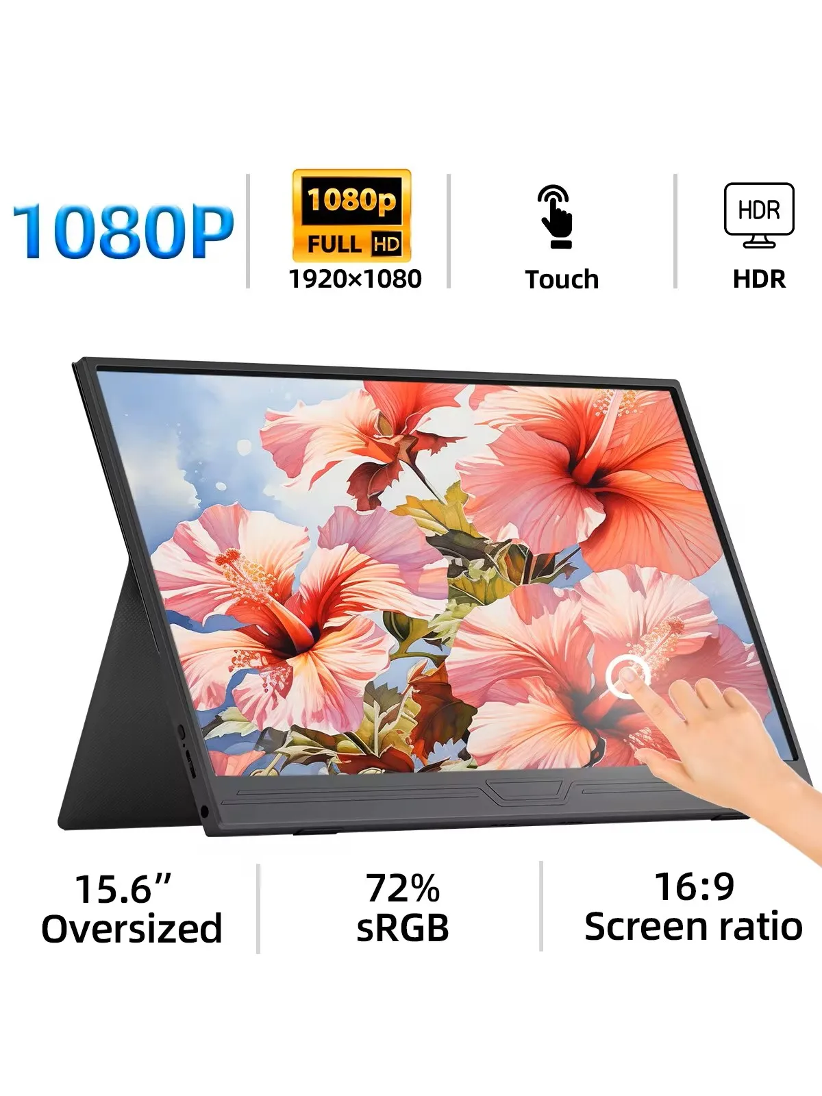 ZSUS 15.6-Inch Portable Monitor Touchscreen 1920*1080 HDR Low Blue Light For XBox PS4/ 5 Switch Loptop Cell Phone PC Extension 