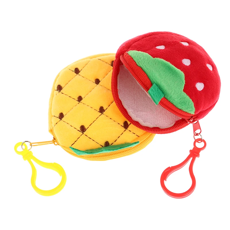 Kids Cute Fruit Shape Plush Coin Purse Watermelon Pineapple Orange Strawberry Purse Bag Keychain Pocket Kid's Coin Pouch Wallet