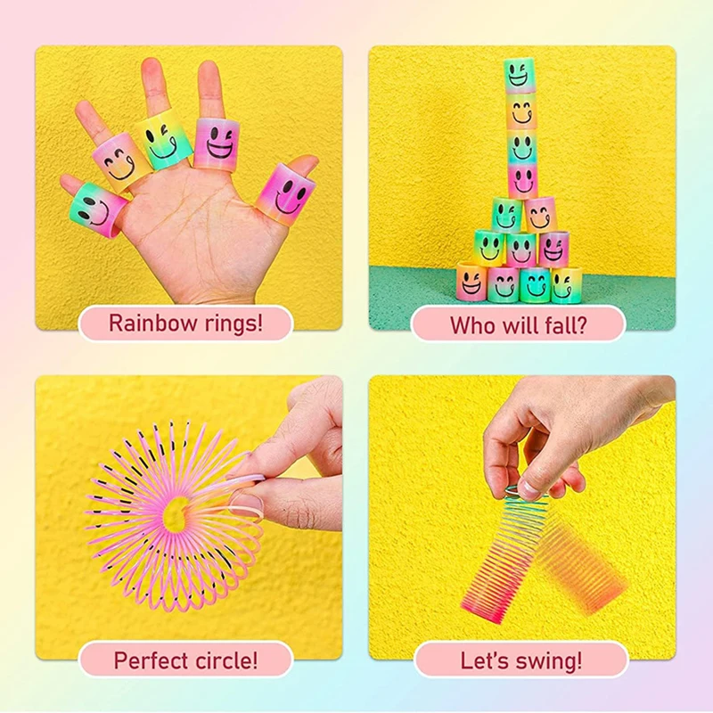 24/12 Rainbow Magic Springs Circle Toys Kids Birthday Party Favors Guests Giveaway Small Gifts Pinata Fillers Flexible Funny Toy