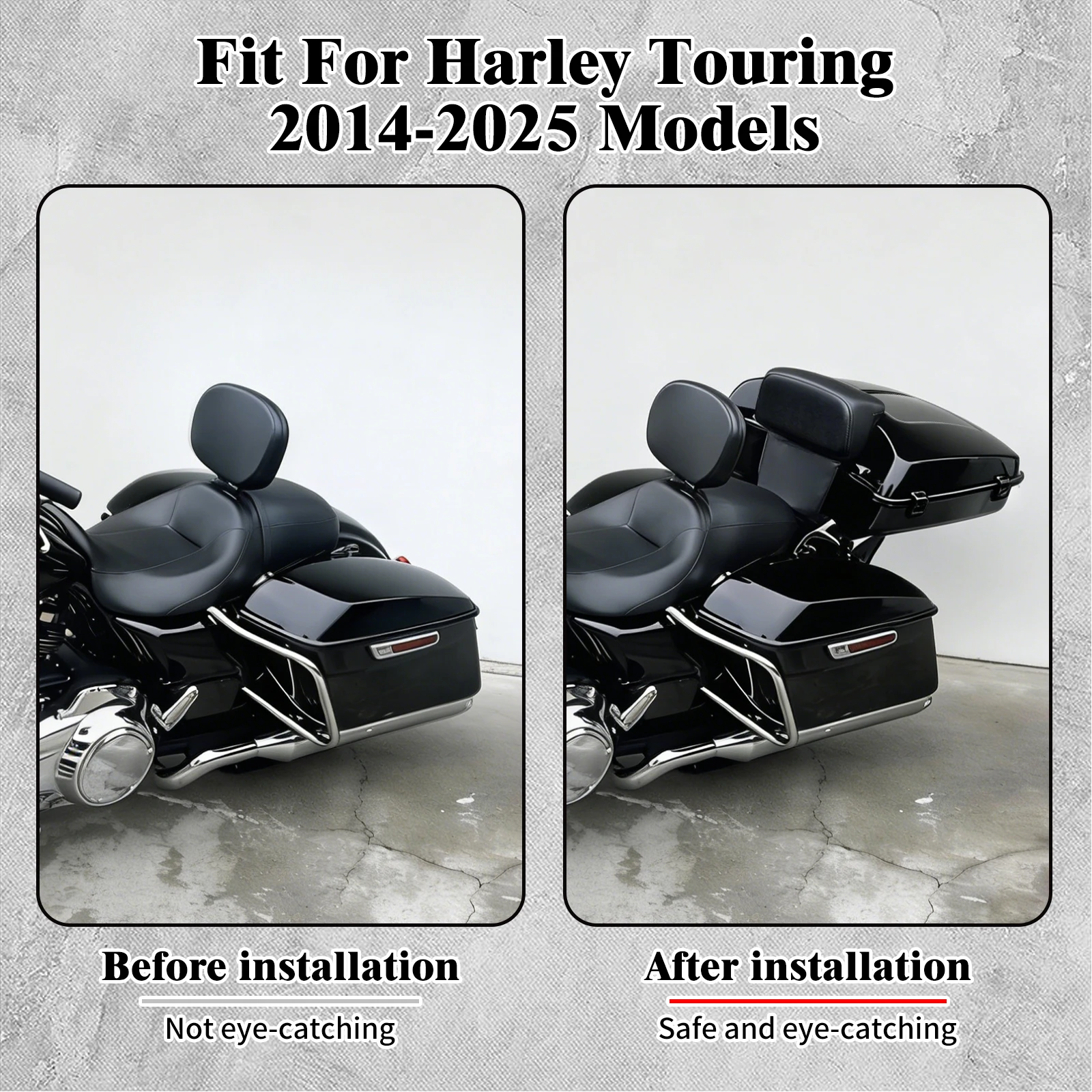 Motorcycle 7.5'' Razor Luggage Storage Box Trunk Mount Rack Backrest For Harley Touring Street Electra Road Glide 2014-2025