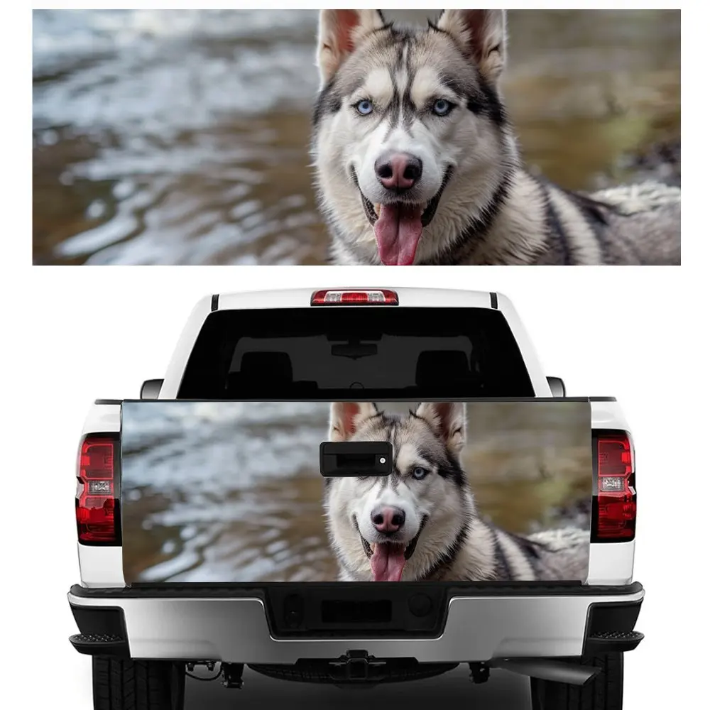 

Happy Husky Animal Dog Car Tail Trunk Protect Vinly Decal Auto Accessories DIY Hood Decoration Sticker for Off-road Pickup