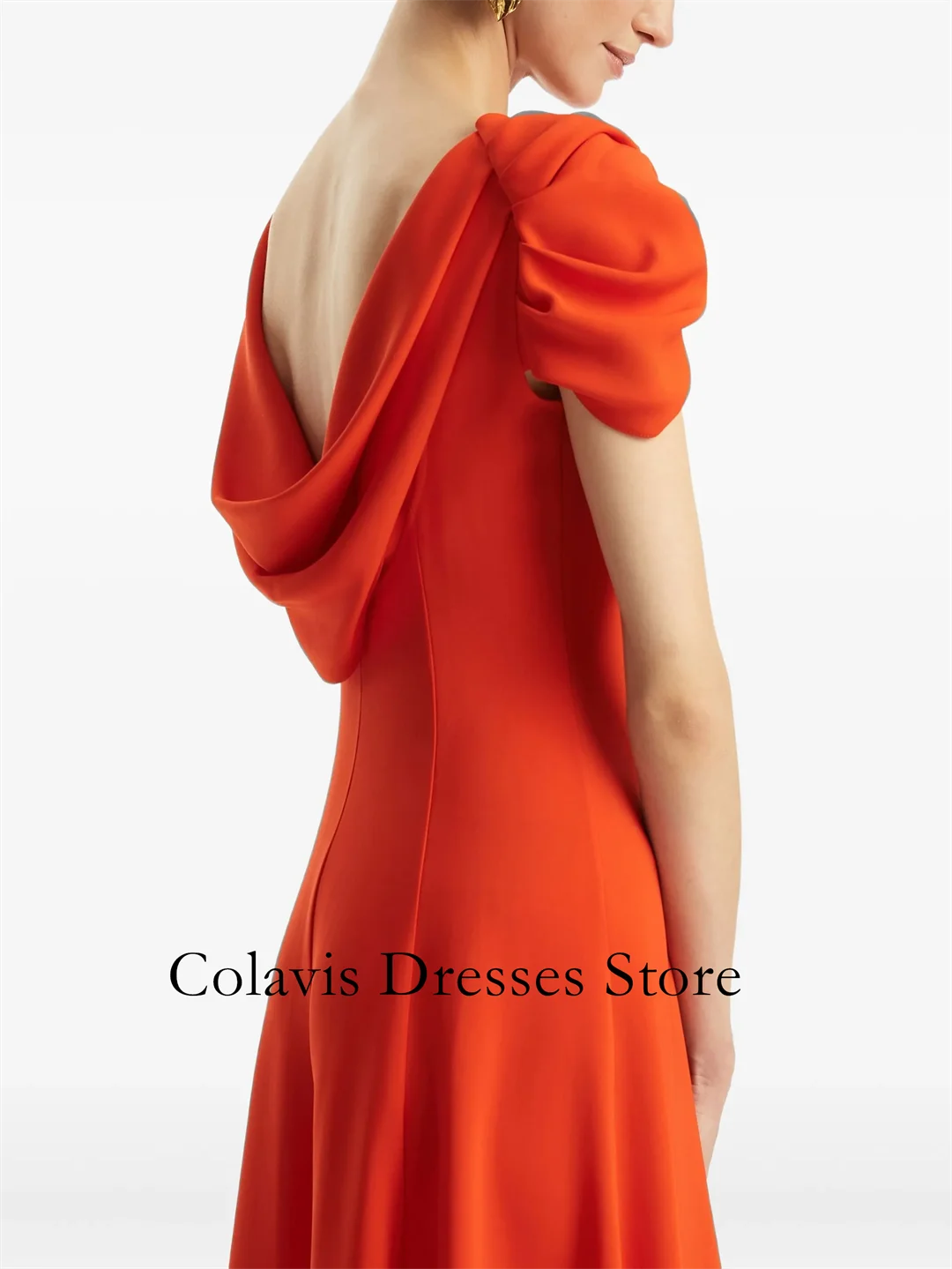 2025 Vestidos de fiesta de satén de manga corta con cuello barco y espalda personalizada, vestido de noche para mujer, vestidos de noche, vestido de fiesta Formal