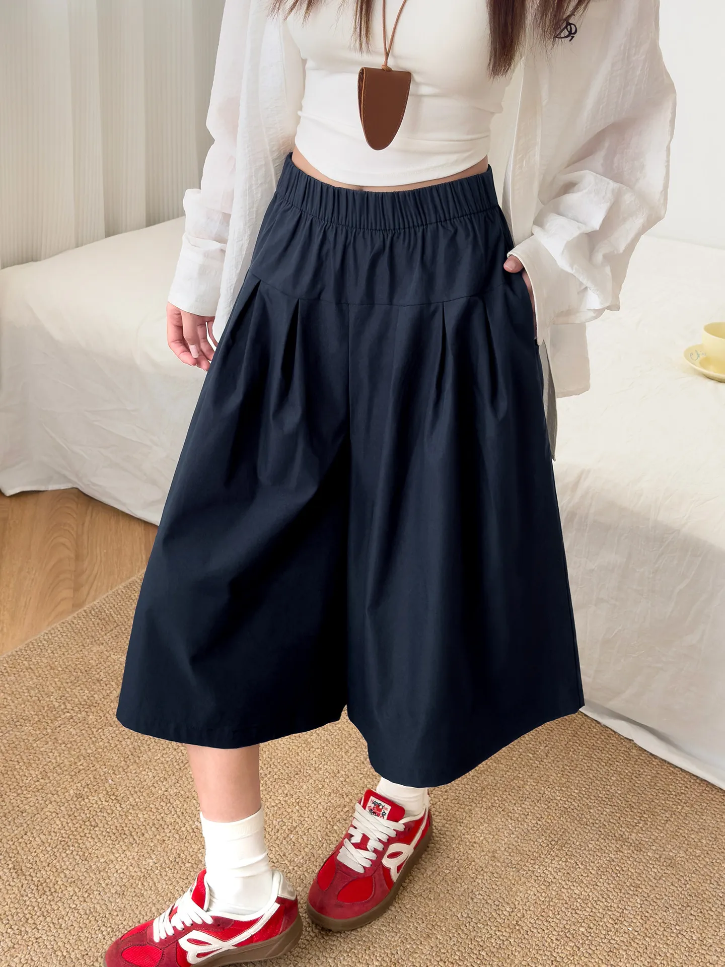 

Ice Silk Wide Leg Pants Women's Summer Thin Loose Slimming BF Lazy Style Quick Dry Flower Bud A-Line Casual Skirt Pants