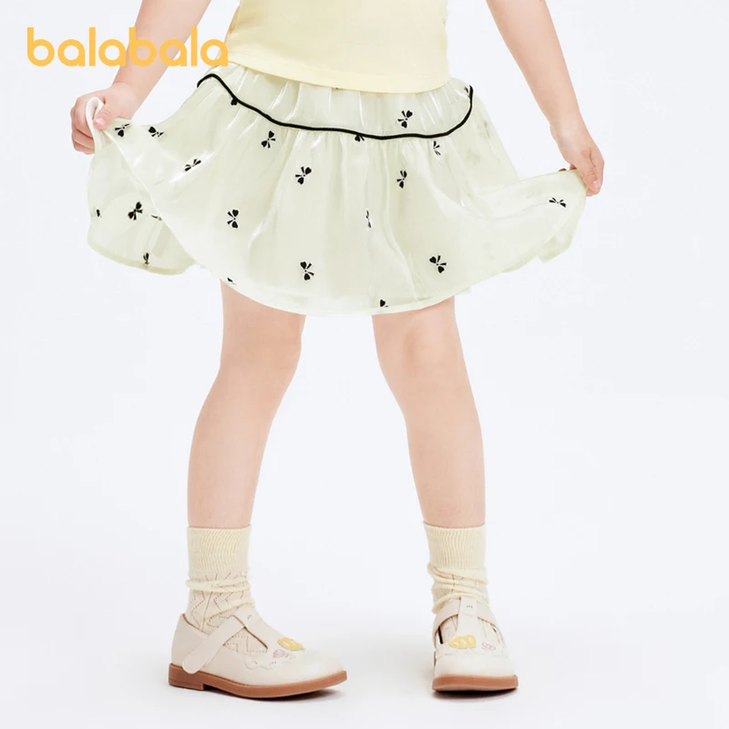 Balabala Short Skirt Girls Dress Exquisite Bowknot 2024 Summer New Apparel Fashionable Stylish Half-length Skirt Exuding