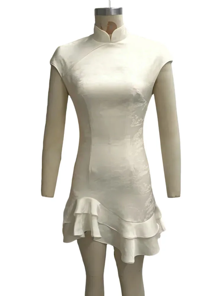 Women's Ruffled High-Waist Mini Dress with Short Sleeves