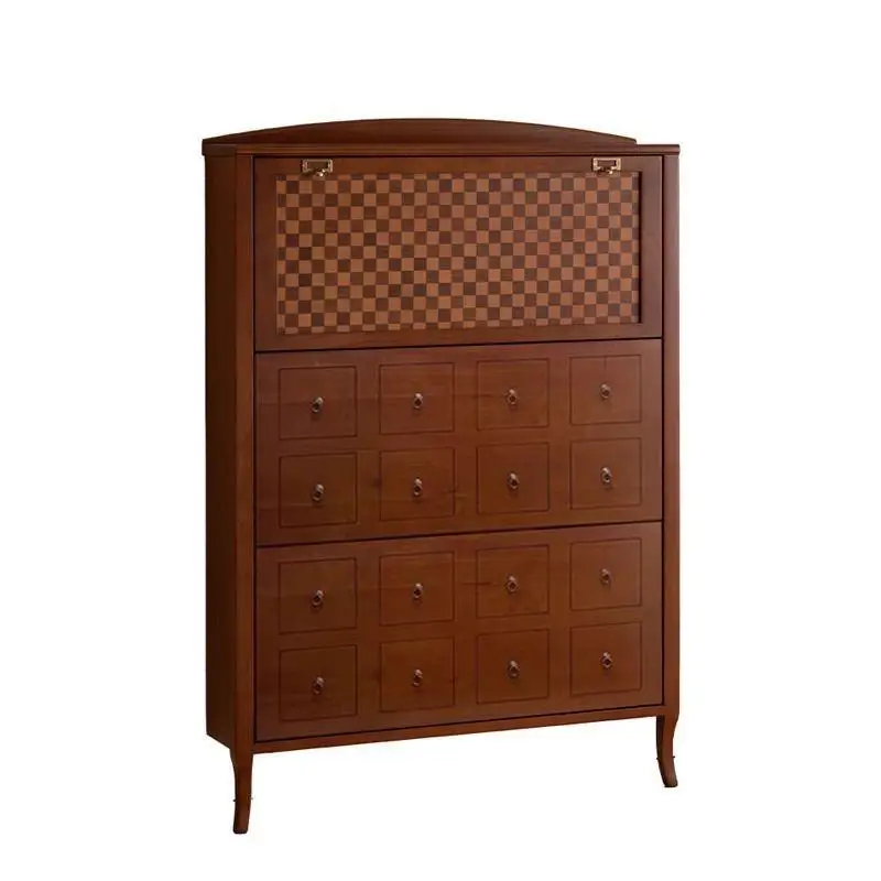 French vintage overturned chest shoe cabinet, solid wood ultra-thin, for home entrances, narrow entryway cabinet