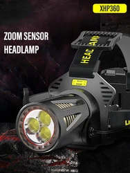 XHP360 High Power Fishing Headlamp Rechargeable Light Headlight Camping Hiking Led Flashlights Can Be Used As A Power Bank