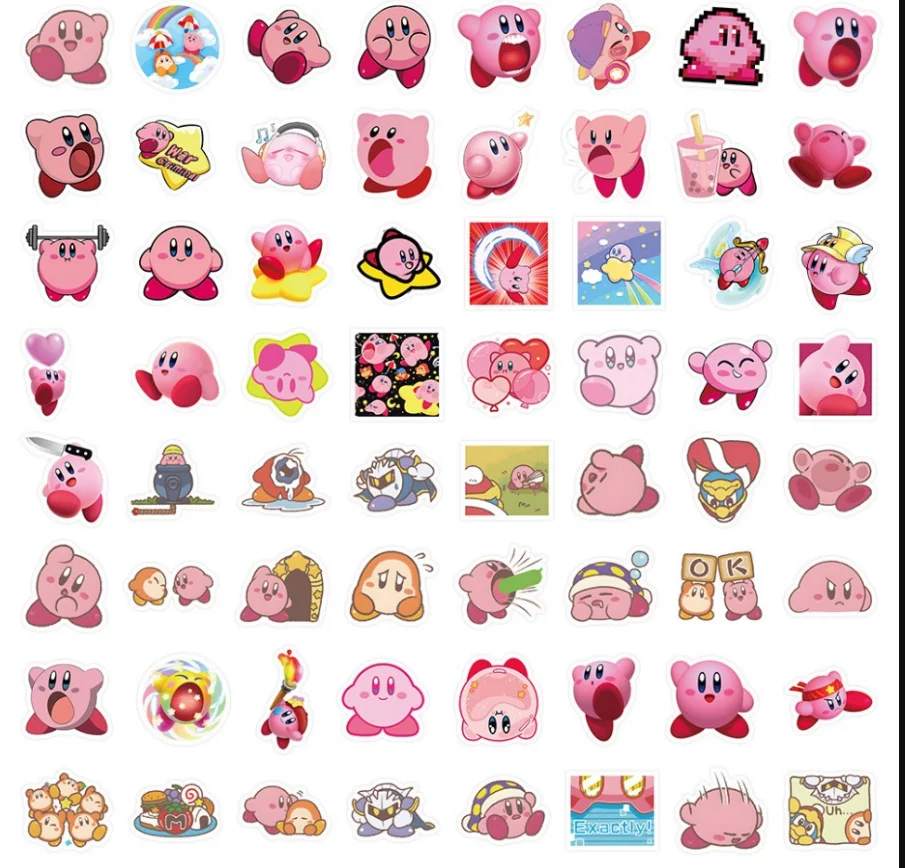 64pcs Star Kirby Sticker Cartoon Anime Water Cup Hand Account Material Cute Mobile Phone Shell Sticker