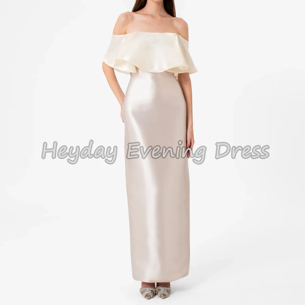 

Heyday Satin Straight Strapless Ankle Length Simple Saudi Evening Dresses For Women 2025 Off-the-shoulder Neckline Party Dress