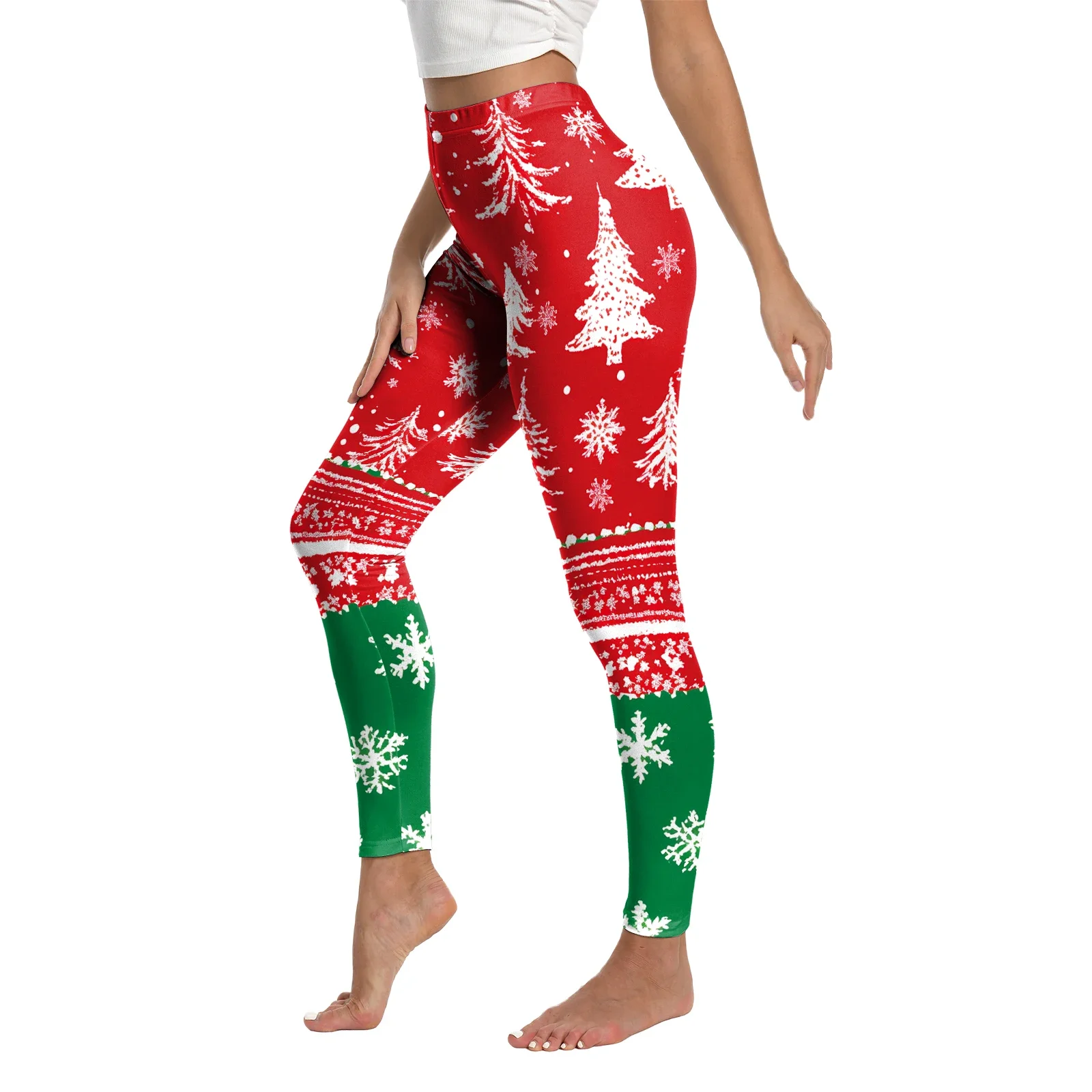 Leggings à carreaux colorés pour femmes, impression 3D, pantalon de Noël du père Noël, neige, arbre de Noël, fjGirl, cadeau de nouvel an