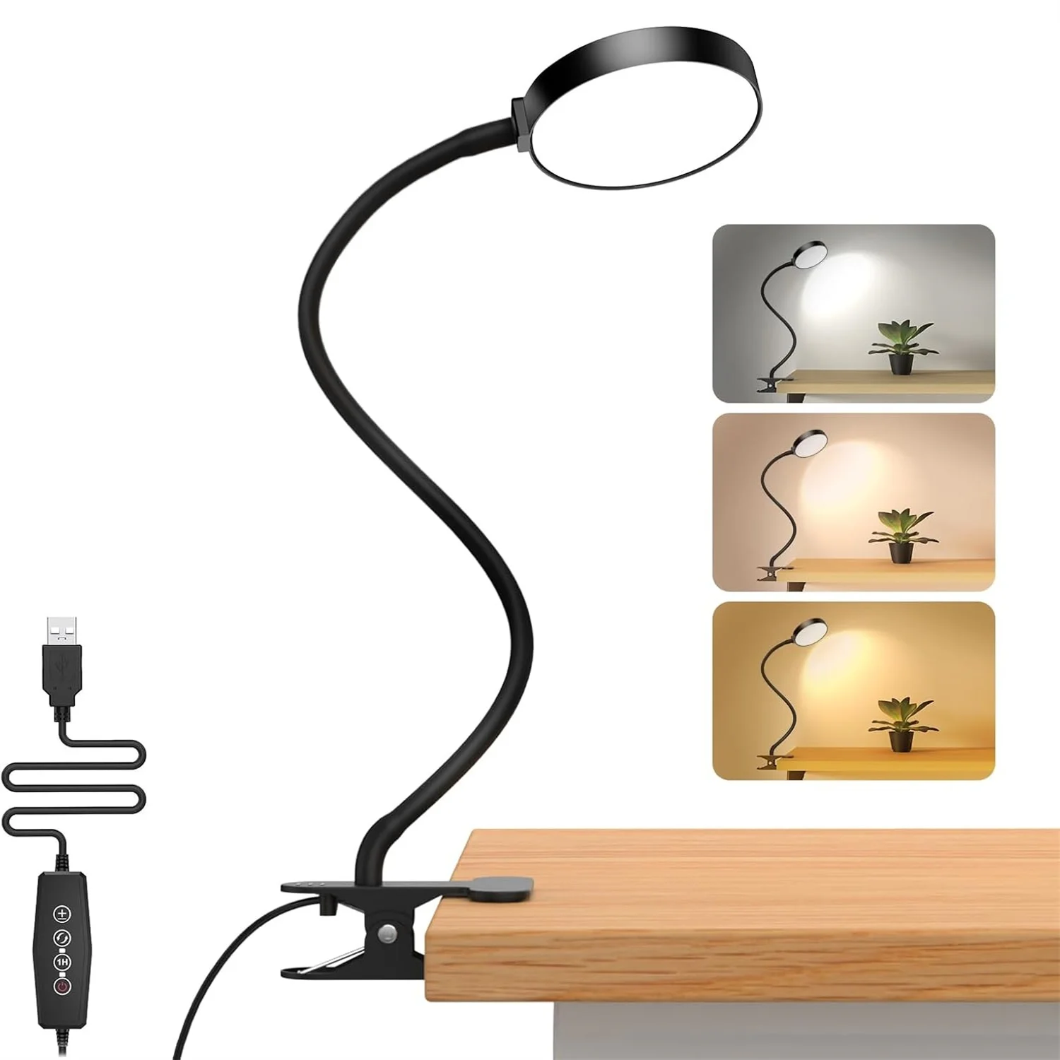 KEBINCPLED Circular Clip Reading Light 3.5 Inches USB 5V 61Leds Indoor Office Desk Computer Clip Screen Lamp Night Desk Light