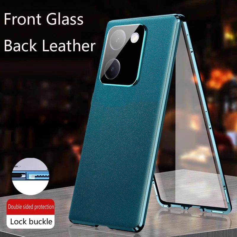 Magnetic Glass Leather Phone Case For VIVO Y03 Y03T Y18 Y18E Y18i Y27S Y200 Pro Y78 Y27 Y28E Y28S Y36 5G 4G Protection Cover