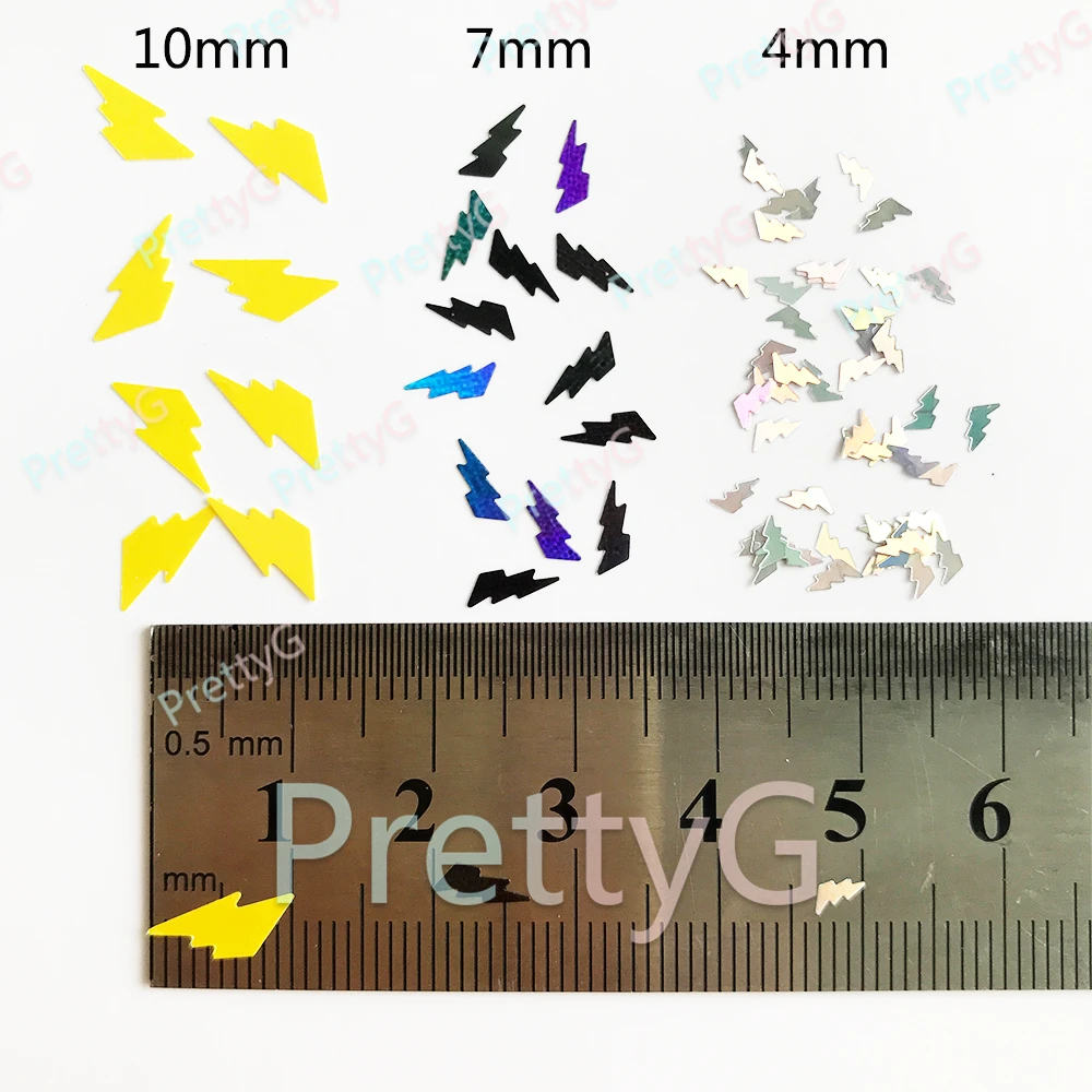 PrettyG 1 Box 4-7-10 mm Sizes Lightning Shape Holographic Glitter Sequins for Resin DIY Art Craft Nail Decoration Accessories
