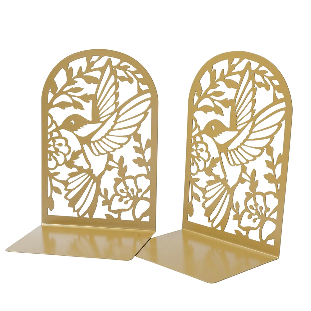 

1 пара полых металлических сверхпрочных книг с золотым птичьим цветком, оснащенных противоскользящими подушечками, используемыми в качестве стопоров для книг для тяжелых книг,