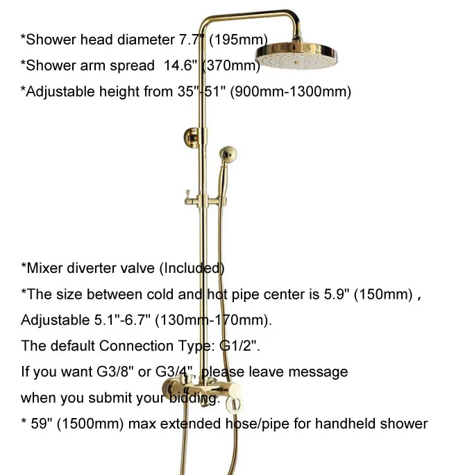 Wall Mounted Washroom Rainfall/Handheld Shower Faucet Set Bathroom Bath Tub Hot And Cold Water Taps Kit Golden Brass Dgf405