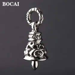 BOCAI 100% S925 Silver Jewelry Accessory 15 * 34MM Hollow Diamond Bell Pendant for Men and Women Wholesale