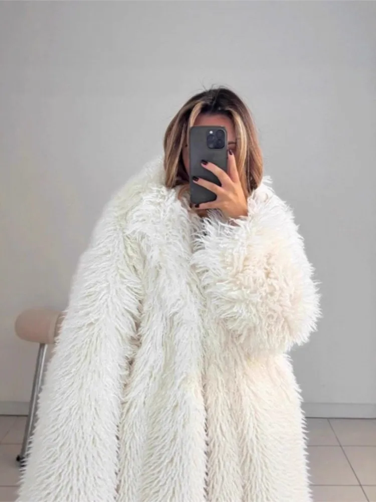أزياء شارع العليا سيدة معطف فرو المنك المرأة الشتاء ايكو الفراء سترة دافئة رقيق فضفاض كم طويل التلبيب سترة معطف الفرو #1