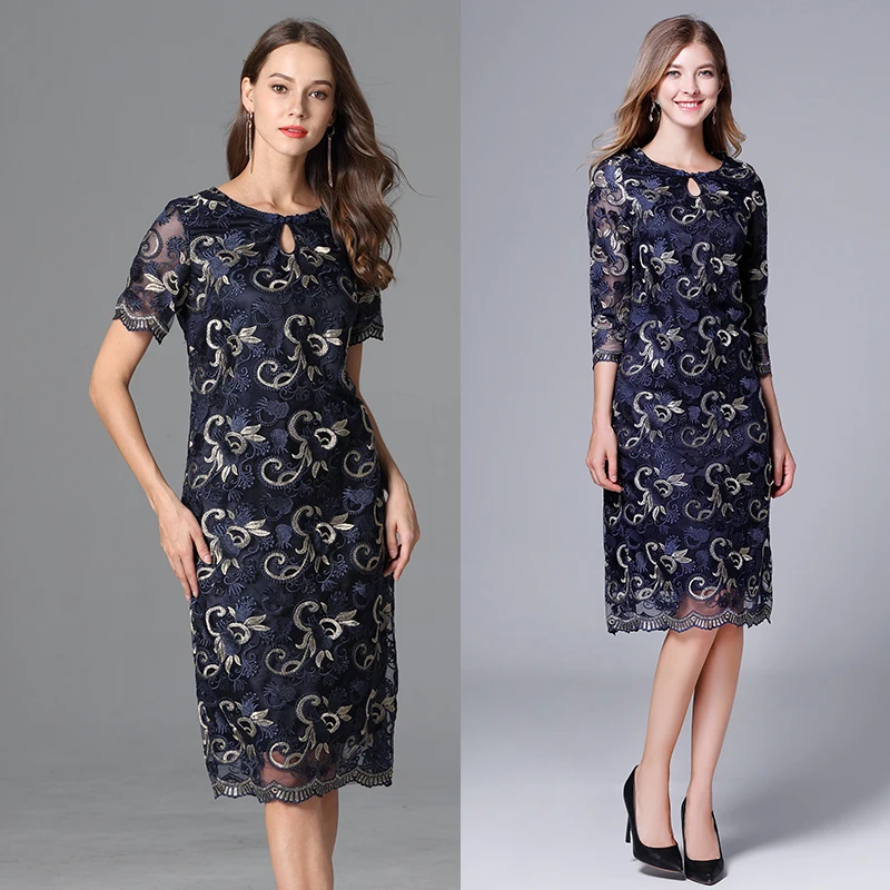 New Arrival Autumn Vintage Women's Dresses Short and Three Quarter Publish Plus Size Embroidery Lace Dress Women Loose Dress