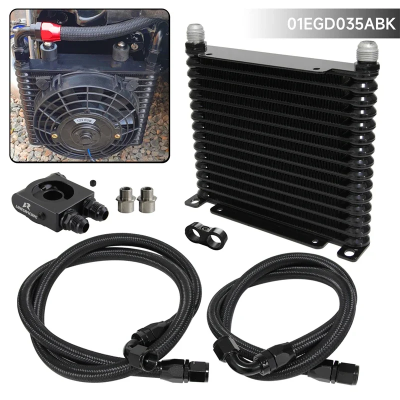 

Aluminum 32mm AN10 10 Row/ 13 Row / 15 Row 7/8"-14 UNF Engine Oil Cooler Kit + Thermostat 73±0.5° Filter Adapter Kit