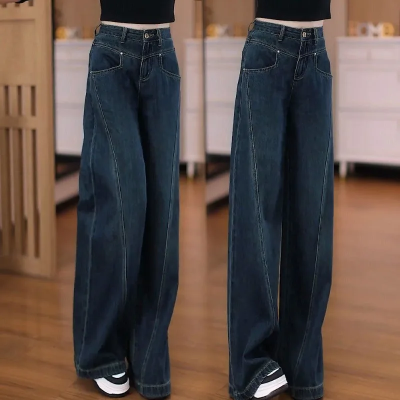Jeans Women Autumn Denim Vintage High Waist Korean Fashion Leisure Streetwear All-match Straight New Chic Femme Solid Trouser