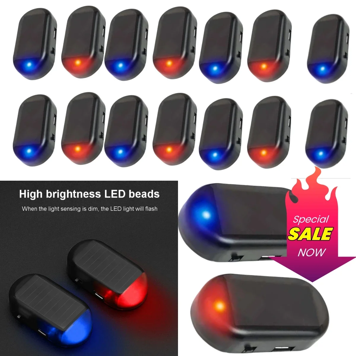 

Car Auto Fake Security Light Solar Powered Simulated Dummy Alarm Wireless Warning Anti Theft Caution Lamp LED Flashing Imitation