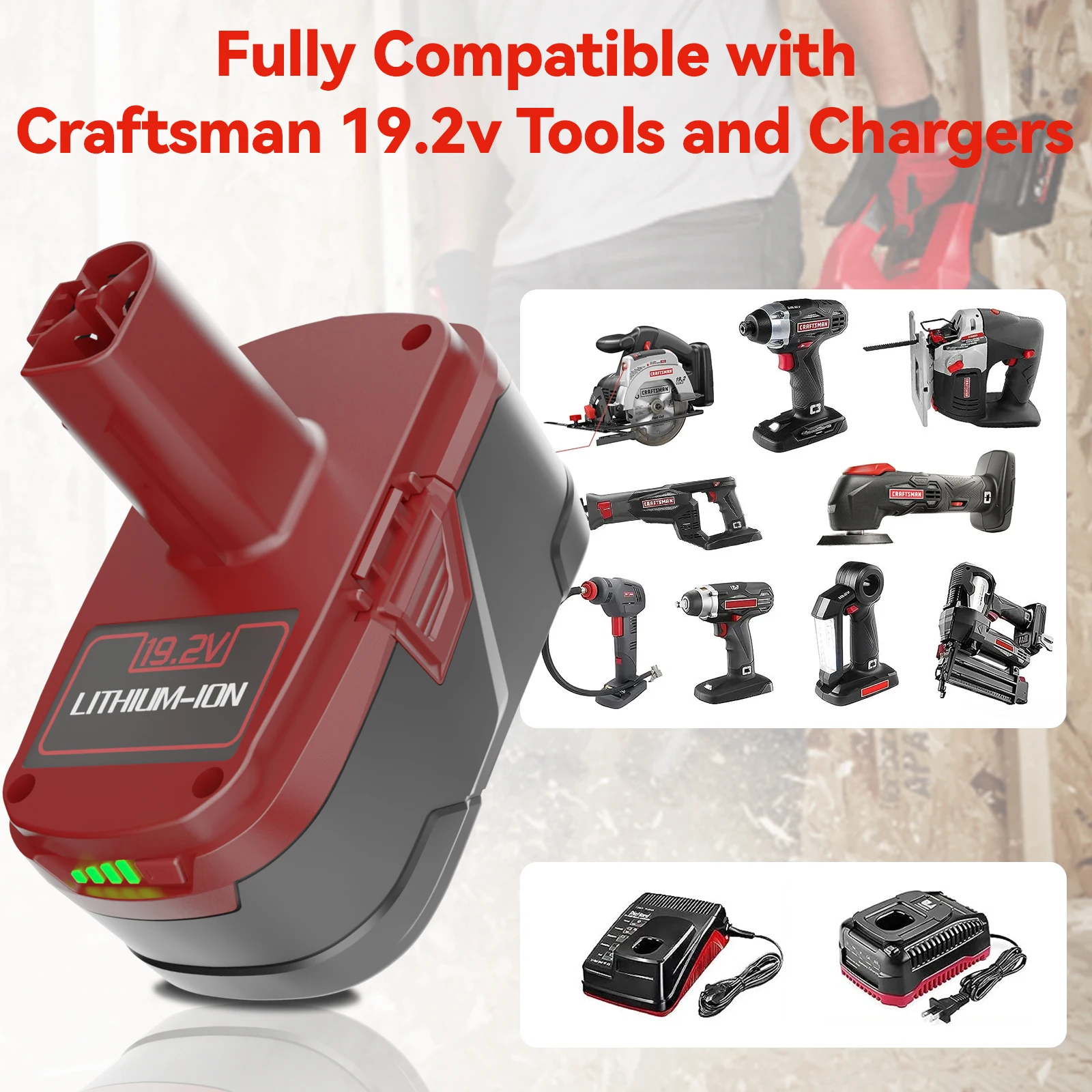 Do elektronarzędzi Craftsman C3 19,2 V 6000 mAh Akumulator litowo-jonowy 11374 11375 130285003   Bateria zastępcza CRS1000 10126 L30