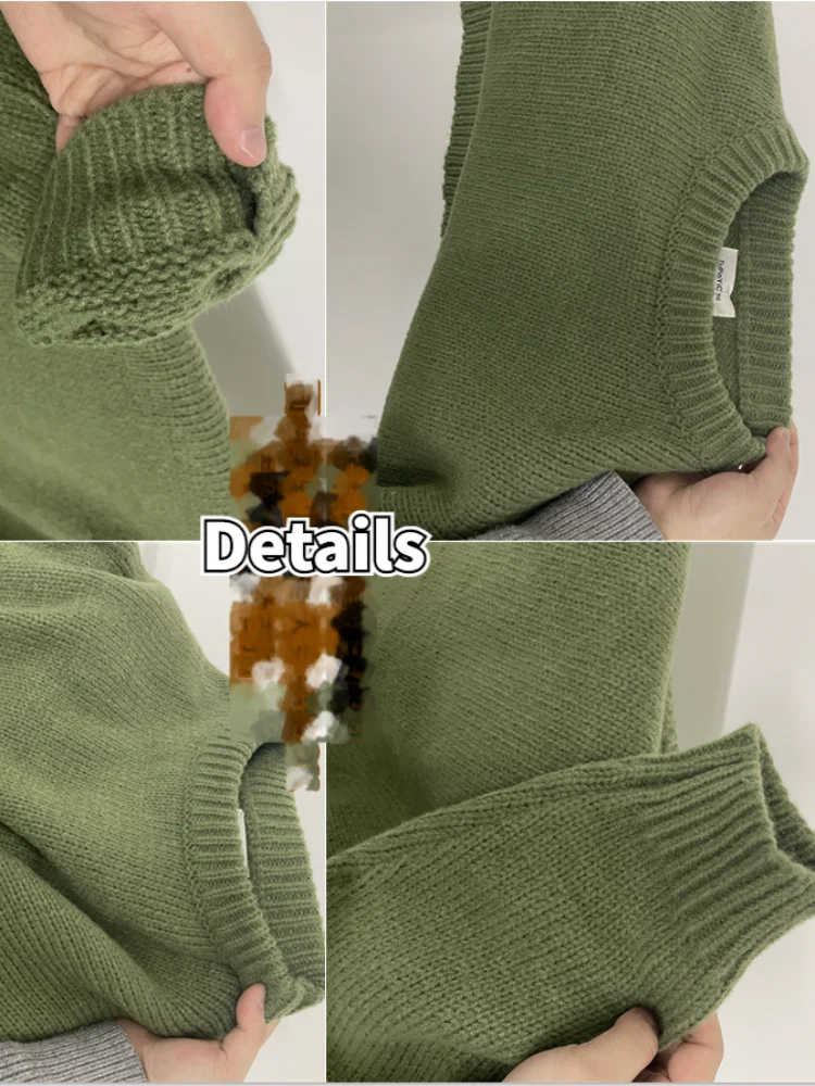 Pulls Baggy monochromes pour femmes, tricots décontractés, manches longues, vêtements côtelés, vert, élégant, charmant, esthétique, tout match,